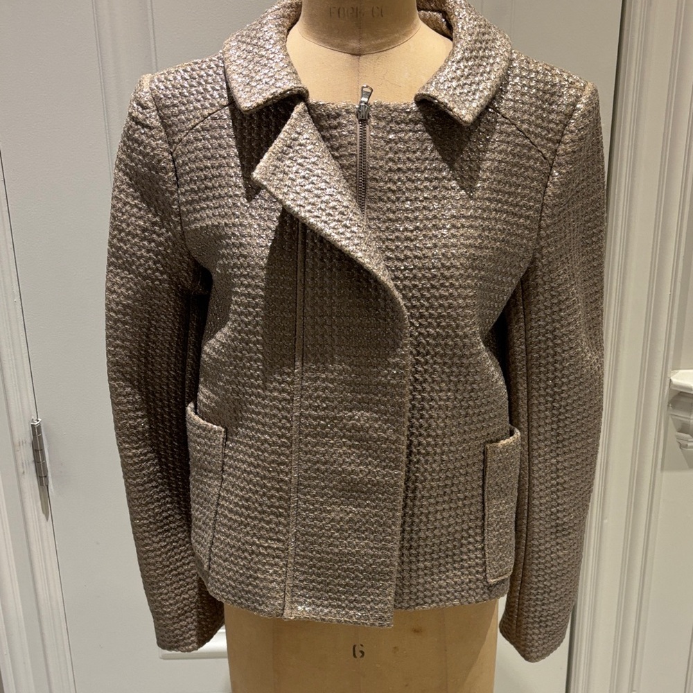 SUNO Taupe Textured Zip-Front Blazer Jacket